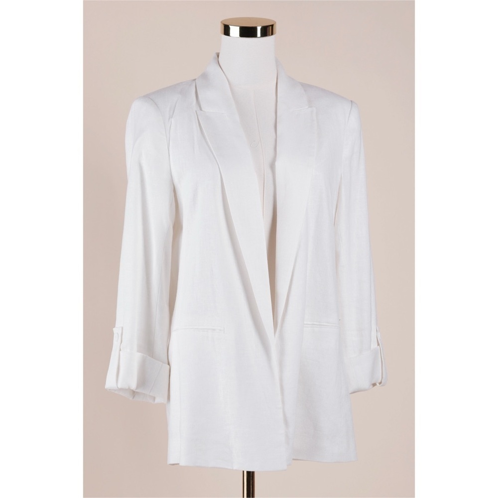 Sz S Simply Vera Vera Wang White Cream Open Front Roll Cuff Blazer NWOT